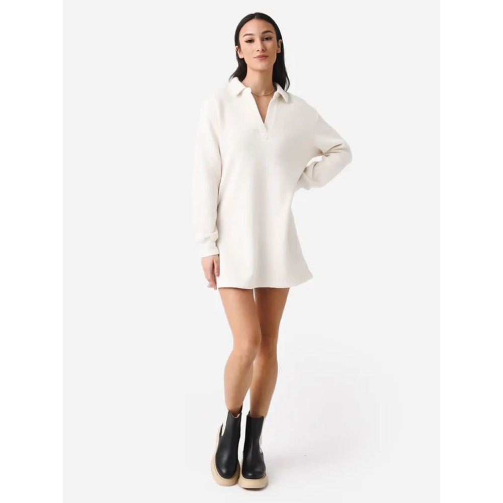 Z Supply Aspen Ivory Fleece‎ Mini Dress S Collared Pullover Quiet Luxury Scandi